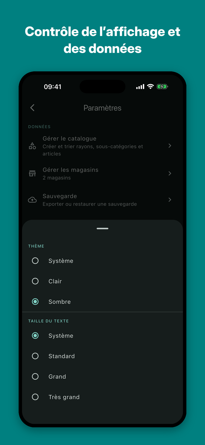Aisly — Contrôle de l'affichage et des données